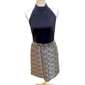 Black Halter Neck Mini Dress with Printed Skirt
